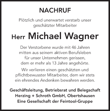 Traueranzeige von Michael Wagner von Offenbach