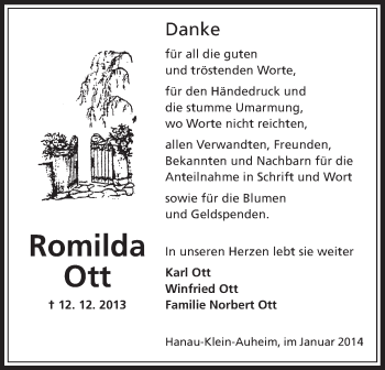 Traueranzeige von Romilda Ott von Offenbach