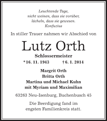 Traueranzeige von Lutz Orth von Offenbach