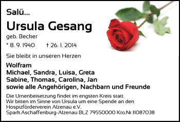 Traueranzeige von Ursula Gesang von Offenbach