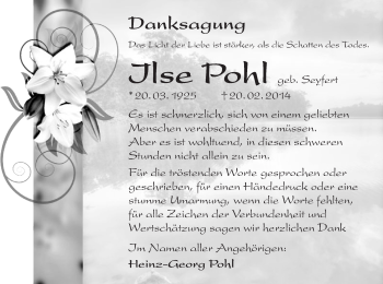 Traueranzeige von Ilse Pohl von Offenbach