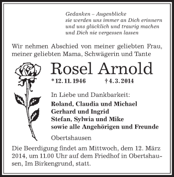 Traueranzeige von Rosel Arnold von Offenbach