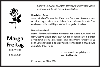 Traueranzeige von Marga Freitag von Offenbach