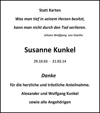 Traueranzeige von Susanne Kunkel von Offenbach