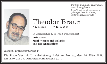 Traueranzeige von Theodor Braun von Offenbach