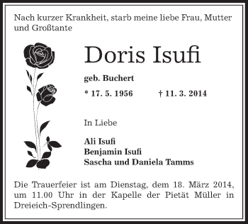 Traueranzeige von Doris Isufi von Offenbach