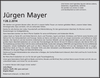 Traueranzeige von Jürgen Mayer von Offenbach