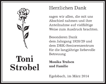 Traueranzeige von Toni Strobel von Offenbach