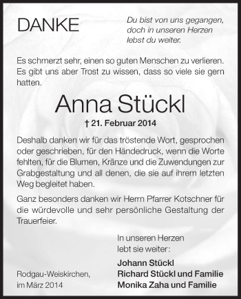 Traueranzeige von Anna Stückl von Offenbach