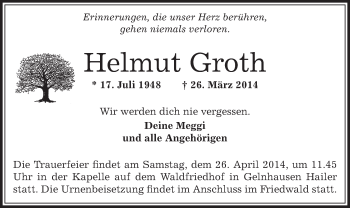 Traueranzeige von Helmut Groth von Offenbach