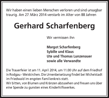 Traueranzeige von Gerhard Scharfenberg von Offenbach