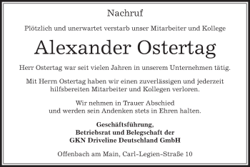 Traueranzeige von Alexander Ostertag von Offenbach