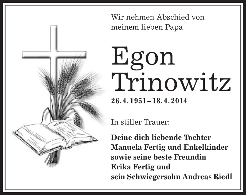  Traueranzeige für Egon Trinowitz vom 26.04.2014 aus Offenbach