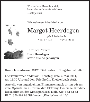 Traueranzeige von Margot Heerdegen von Offenbach