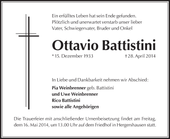 Traueranzeige von Ottavio Battistini von Offenbach