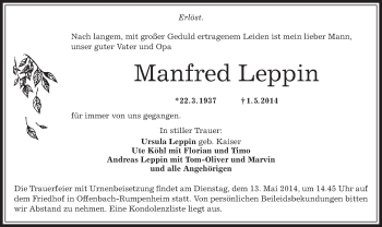 Traueranzeige von Manfred Leppin von Offenbach