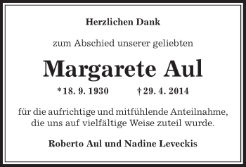 Traueranzeige von Margarete Aul von Offenbach