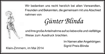 Traueranzeige von Günter Blinda von Offenbach