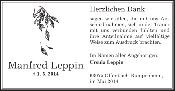 Traueranzeige von Manfred Leppin von Offenbach