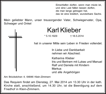 Traueranzeige von Karl Klieber von Offenbach