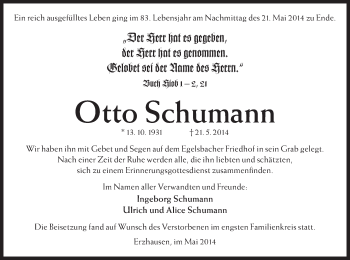 Traueranzeige von Otto Schumann von Offenbach