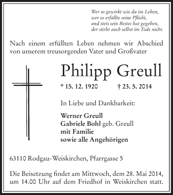 Traueranzeige von Philipp Greull von Offenbach