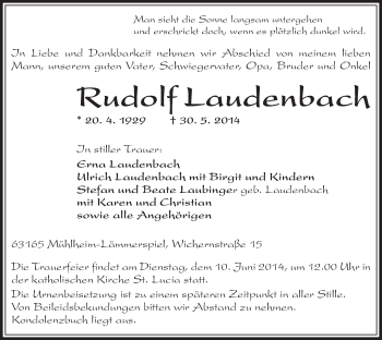 Traueranzeige von Rudolf Laudenbach von Offenbach