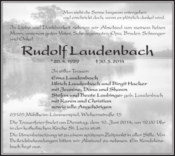 Traueranzeige von Rudolf Laudenbach von Offenbach