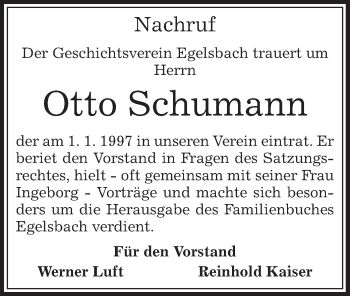 Traueranzeige von Otto Schumann von Offenbach