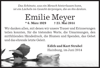 Traueranzeige von Emilie Meyer von Offenbach
