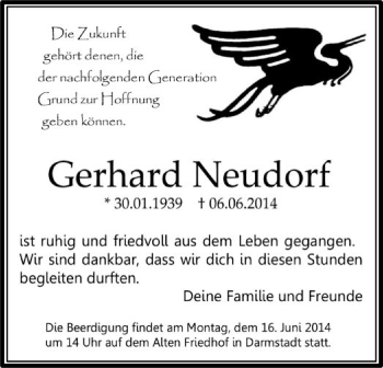 Traueranzeige von Gerhard Neudorf von Offenbach