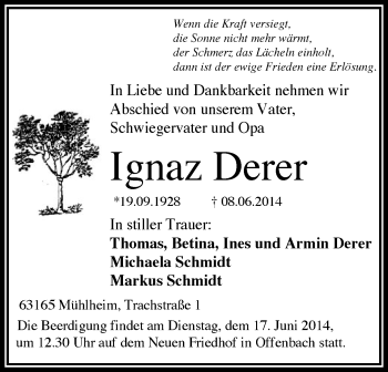 Traueranzeige von Ignaz Derer von Offenbach