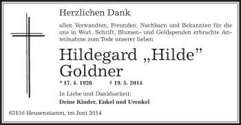 Traueranzeige von Hildegard Goldner von Offenbach
