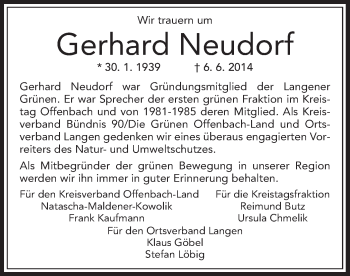 Traueranzeige von Gerhard Neudorf von Offenbach