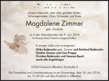 Traueranzeige von Magdalene Zimmer von Offenbach