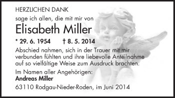 Traueranzeige von Elisabeth Miller von Offenbach