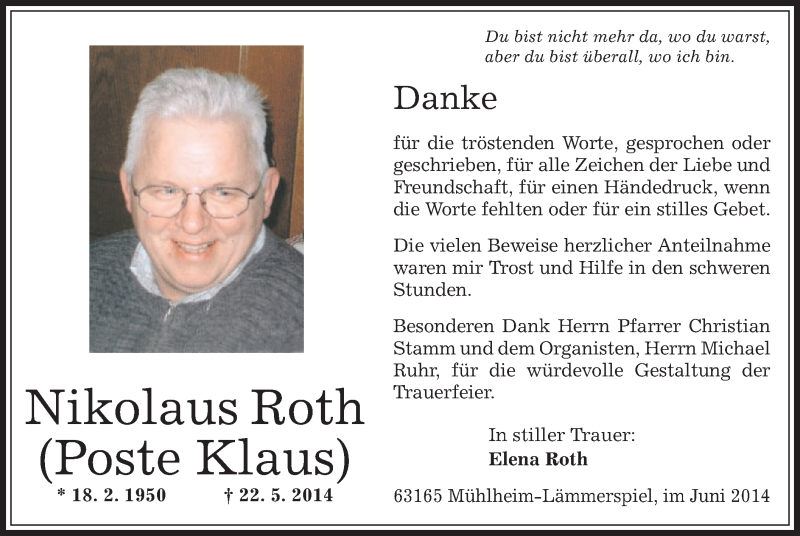  Traueranzeige für Nikolaus Roth vom 21.06.2014 aus Offenbach