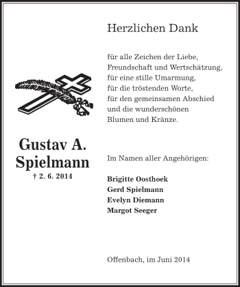 Traueranzeige von Gustav  Spielmann von Offenbach