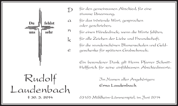 Traueranzeige von Rudolf Laudenbach von Offenbach