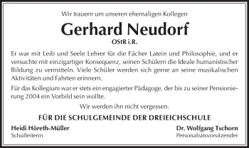 Traueranzeige von Gerhard Neudorf von Offenbach