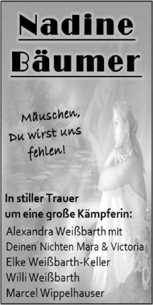  Traueranzeige für Nadine Bäumer vom 28.06.2014 aus Offenbach