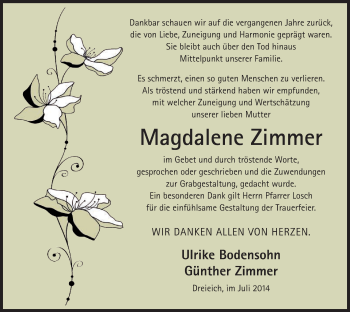 Traueranzeige von Magdalene Zimmer von Offenbach