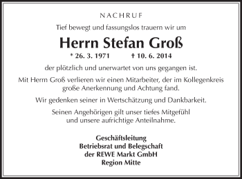 Traueranzeige von Stefan Groß von Offenbach