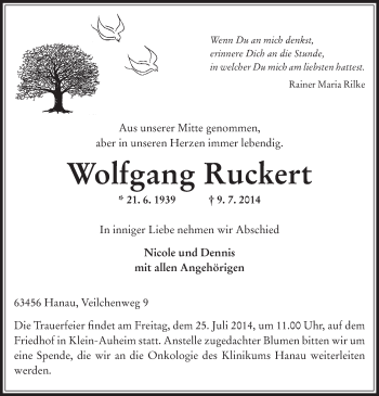 Traueranzeige von Wolfgang Ruckert von Offenbach