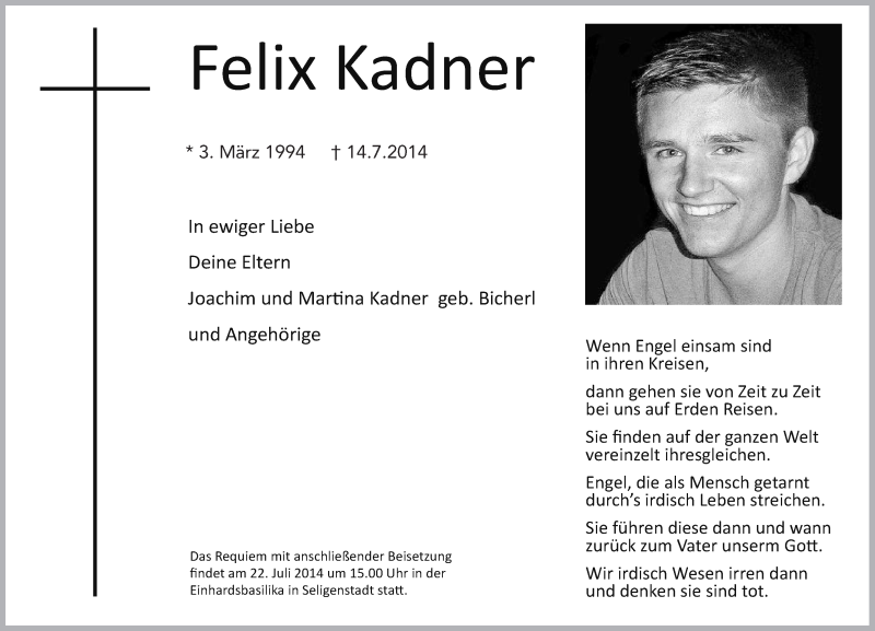  Traueranzeige für Felix Kadner vom 19.07.2014 aus Offenbach