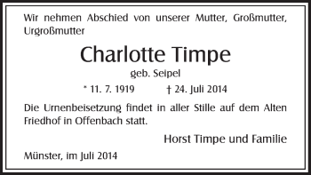 Traueranzeige von Charlotte Timpe von Offenbach