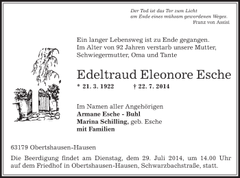 Traueranzeige von Edeltraud Eleonore Esche von Offenbach