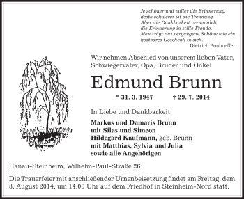 Traueranzeige von Edmund Brunn von Offenbach