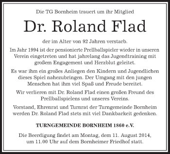 Traueranzeige von Roland Flad von Offenbach