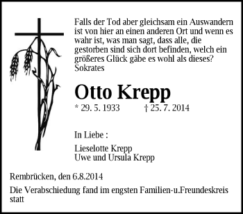 Traueranzeige von Otto Krepp von Offenbach